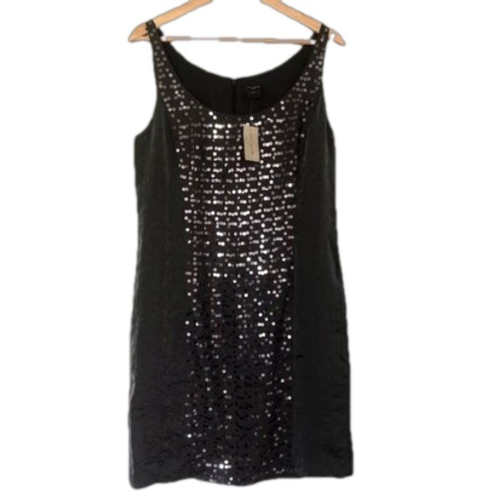 Ann Taylor Party Cocktail Gunmetal Silver Sequin Front Sheath Dress Size 8 NWT